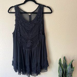 Ultra Pink Lace Crochet Top, Navy, Size L